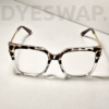 Kép 11/12 - DYESWAP 647 Ocelot Clear cat eye stílusú kékfény szűrő szemüveg, átlátszó ocelot mintás kerettel, arany fém szárral és UV400 védelmet nyújtó lencsékkel8