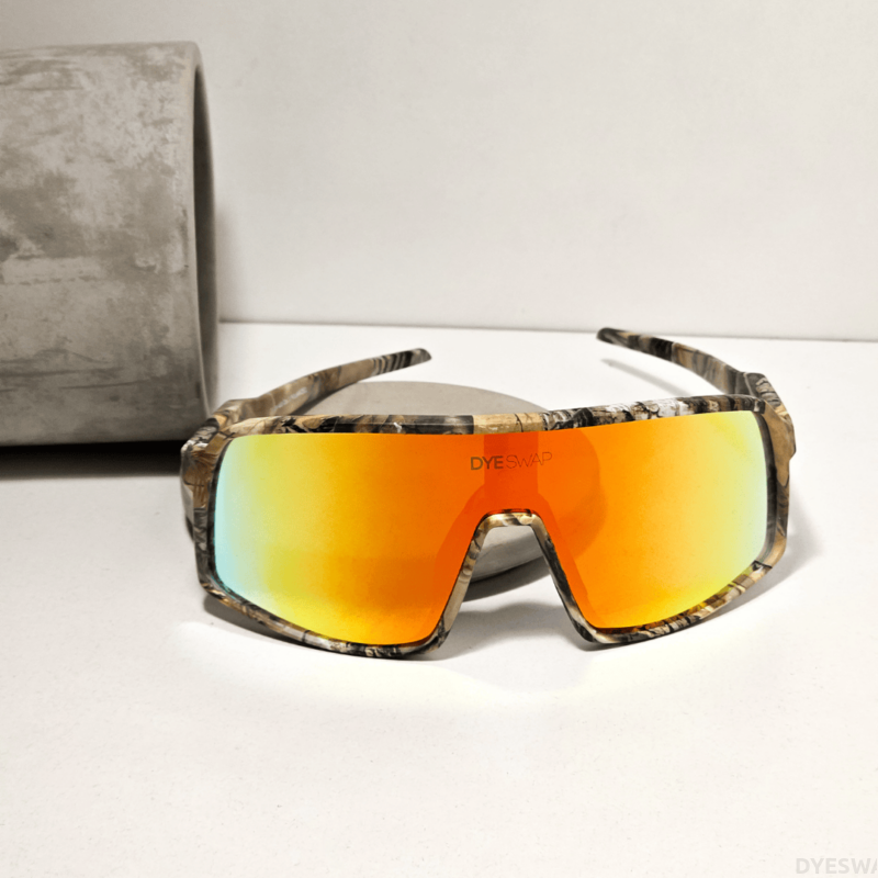 DYESWAP 601 Military Narancs sport napszemüveg terepmintás kerettel, polarizált gradient narancssárga Category 3 UV400 védő lencsével, kifejezetten a kültéri használatra tervezve6