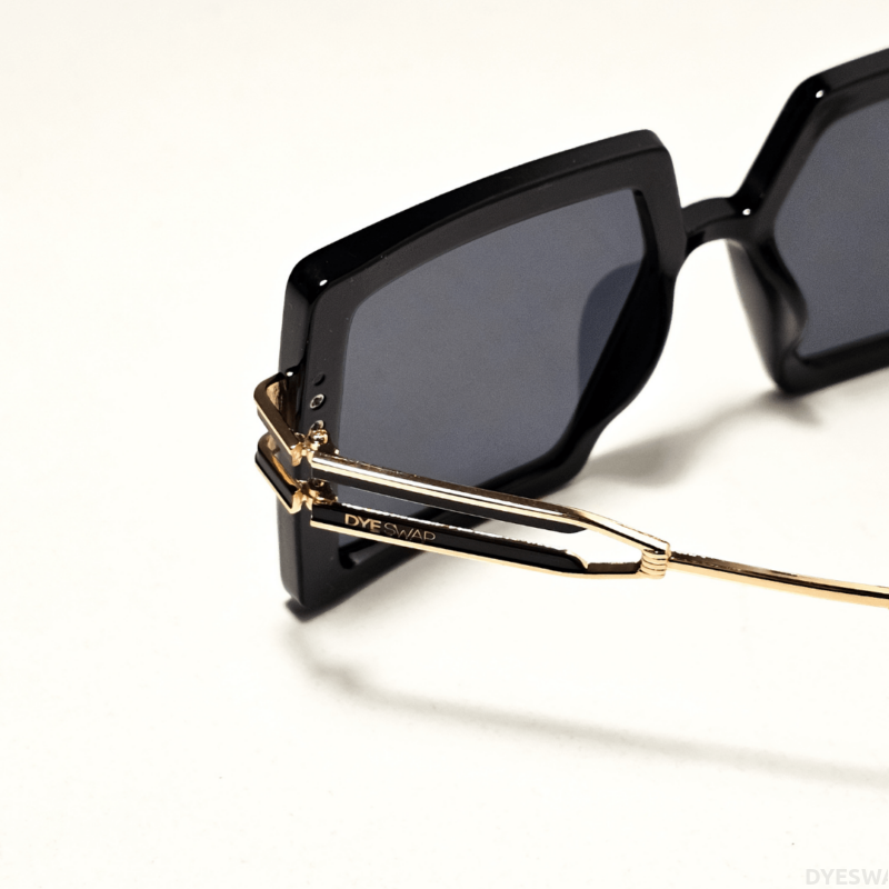 DYESWAP 628 Fekete elegáns női napszemüveg, aranyozott fém dupla szárral és fekete Category 3 UV400 védelmet nyújtó lencsékkel6